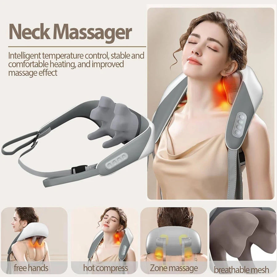 Neck and Back Massager, Neck Massager with Heating, Body Massager for Body Aches and Pains Relief, Electric Wearable 5D Cervical Neck Massager for Neck, Back, Shoulders, Waist and Legs. (Large4)