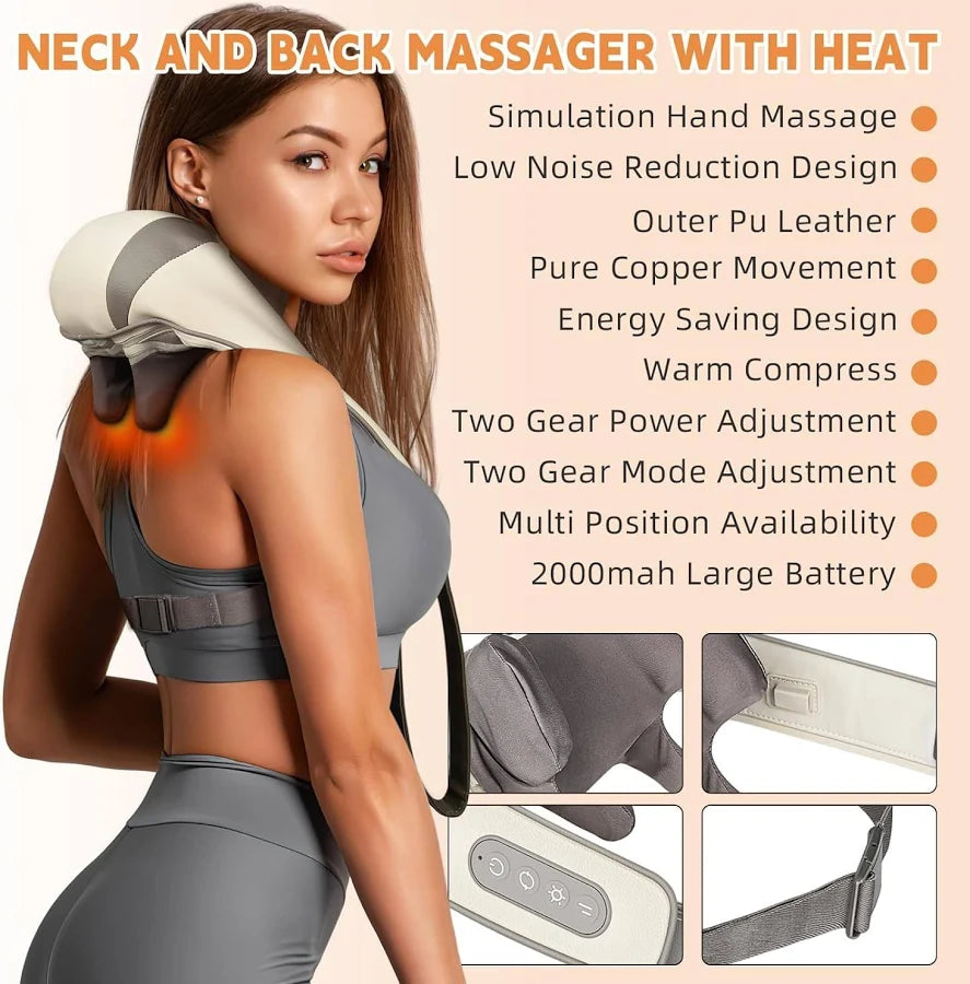 Neck and Back Massager, Neck Massager with Heating, Body Massager for Body Aches and Pains Relief, Electric Wearable 5D Cervical Neck Massager for Neck, Back, Shoulders, Waist and Legs. (Large4)