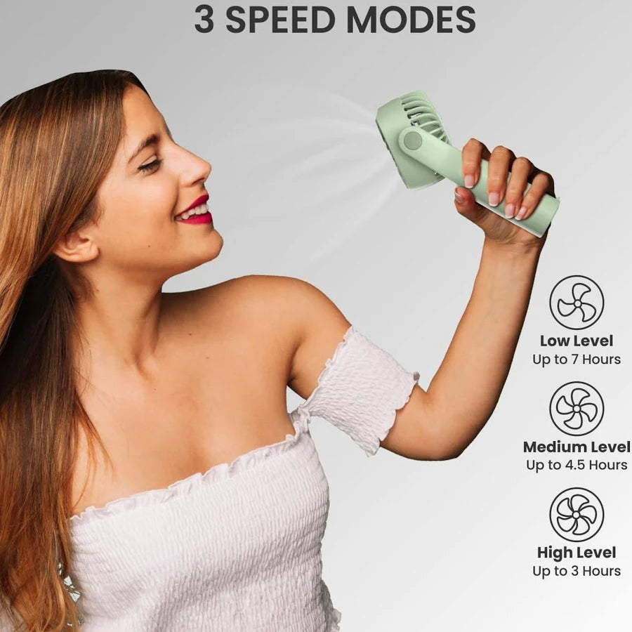 Portable Mini Fan - Rechargeable Hand Fan with 3 Adjustable Speeds, 2000mAh Battery, Lightweight Design, Low Noise, and Easy Portability for Indoor and Outdoor Use (Deep