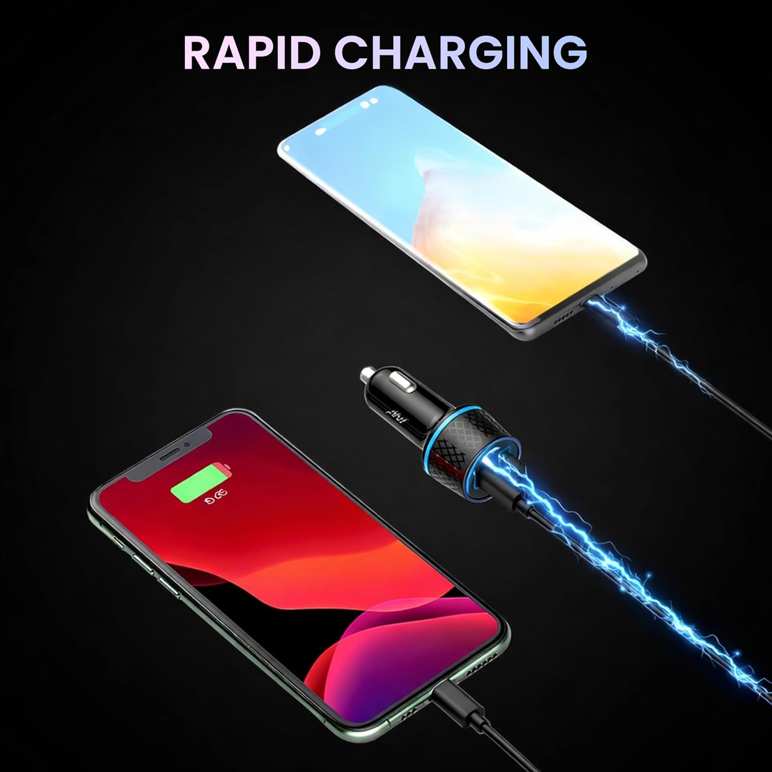 38 Watts Car Charger, Dual Output (USB + Type C), PPS Tech, Rapid Charge, Compact Design, for Smartphones, iPhones, Tablets, Earbuds (CC2018, Black)