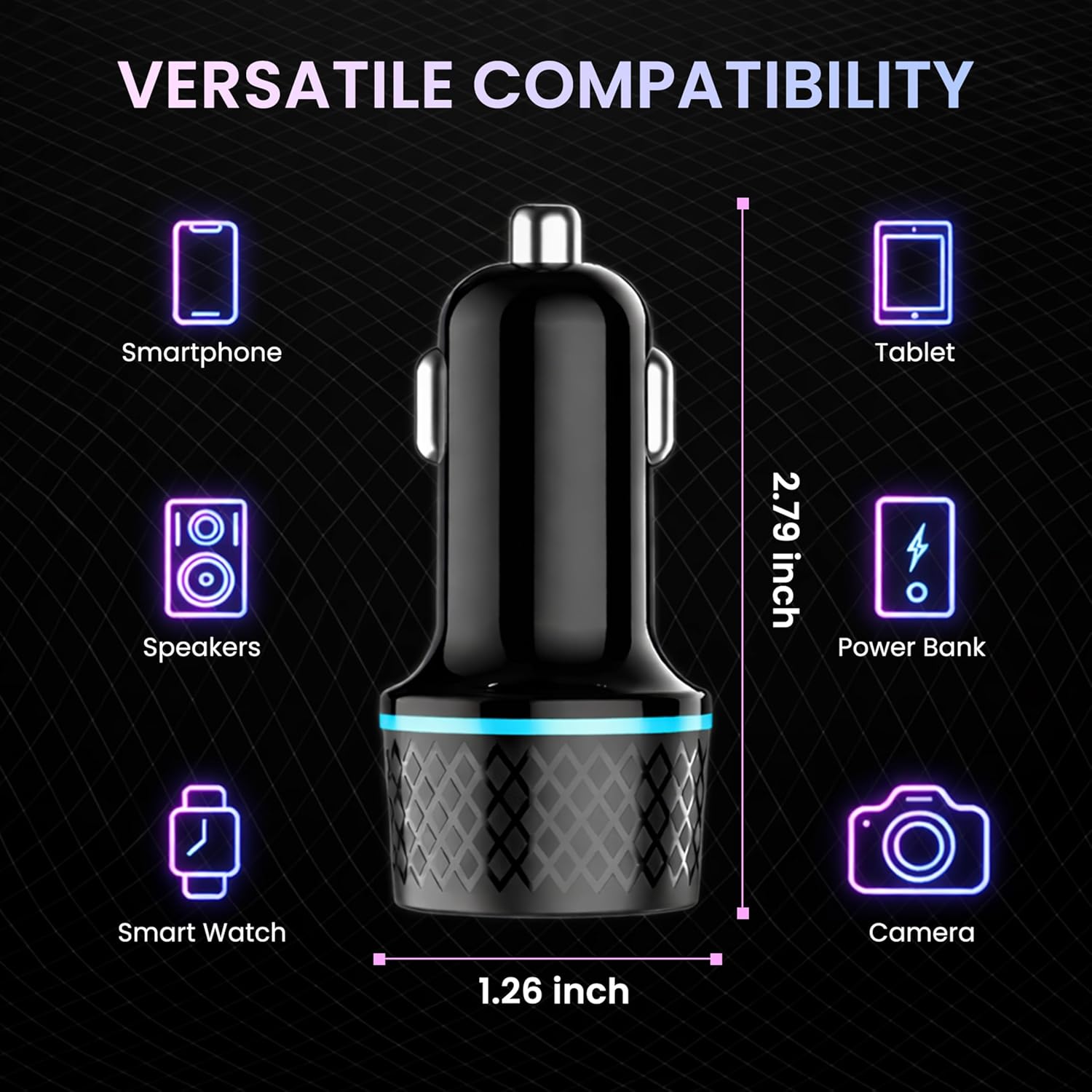 38 Watts Car Charger, Dual Output (USB + Type C), PPS Tech, Rapid Charge, Compact Design, for Smartphones, iPhones, Tablets, Earbuds (CC2018, Black)