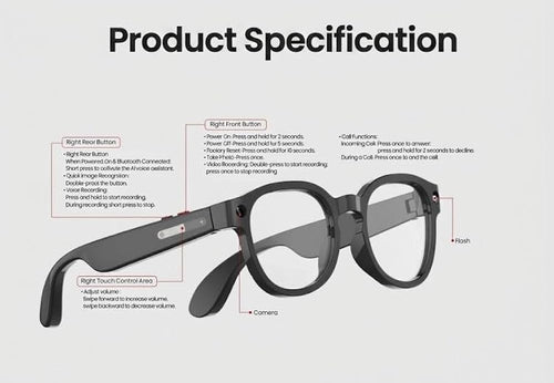 AI Smart Glasses with Voice Assistant, AIMB-S1 M02O, Pen-Ear Audio, HD Camera for Photos & Video, Hands-Free Calls & Music, Touch Controls, Lightweight Design, Android & iOS Compatible (Aura)