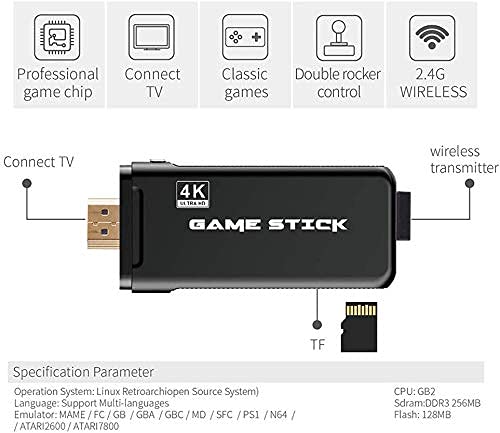 M8 Retro Game Stick with 2.4G Wireless Controller Gamepad, 4K Ultra HD, HDMI TV Connection, Double Rocker Control