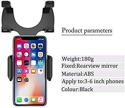 Universal Car Rear View Mirror Mount Stand Mobile Holder Fits for All Mobile Phones Size Upto 6.0" Inch - (Black)