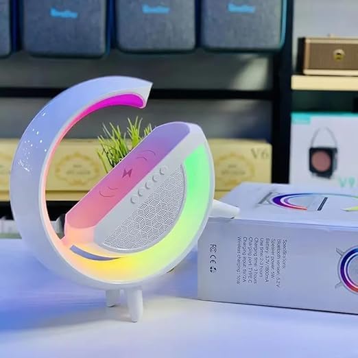 3 IN 1 MULTIFUNCTION G SHAPE LED BLUTOOTH SPEAKER WITH WIRELESD FAST CHARGER