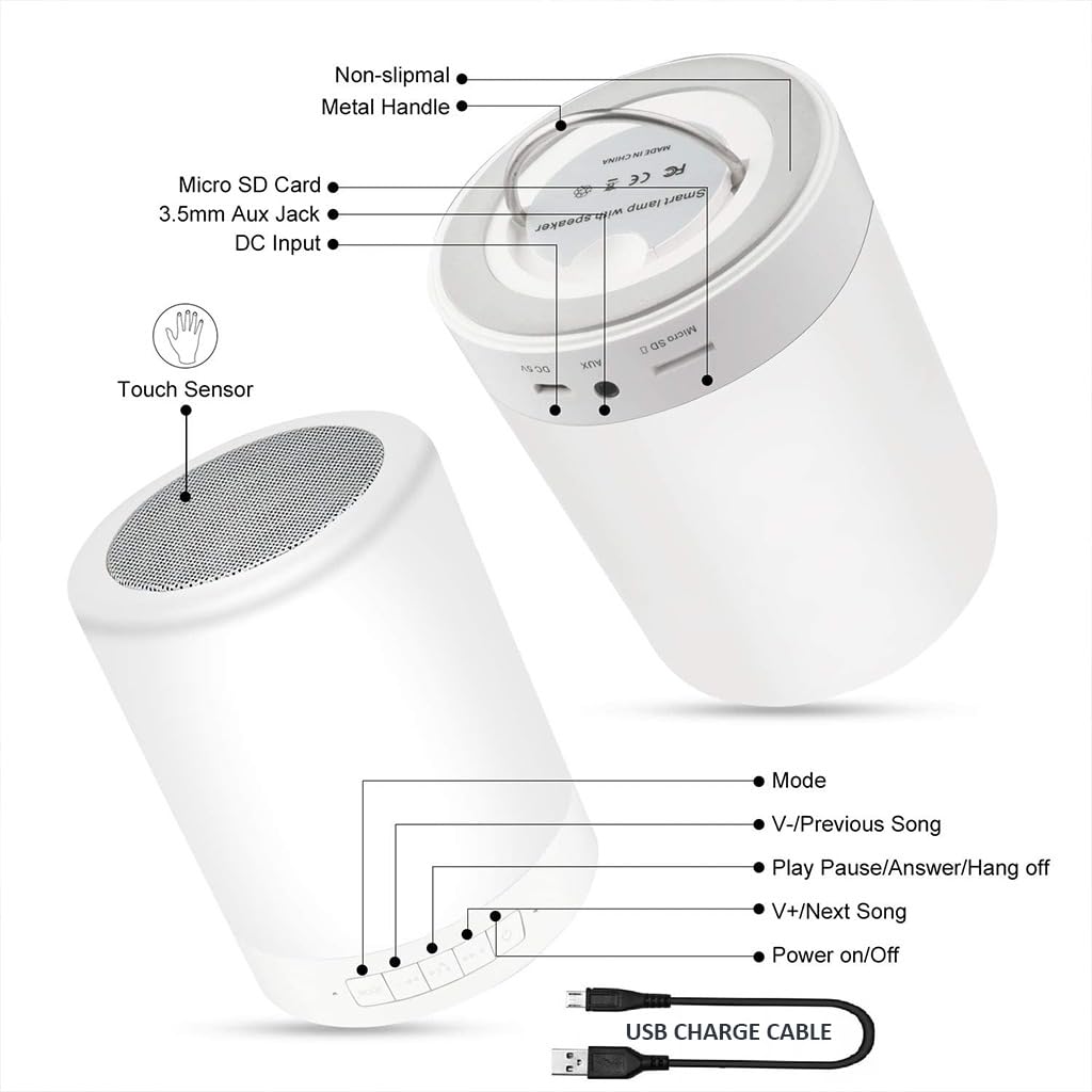 Mini Bluetooth Speaker Wireless with LED Light | Touch lamb Speaker, 6 Color Modes, Type-C Charging, USB Rechargeable Portable Table Lamp with AUX | Sleep Aid Gift for Kids, Adults