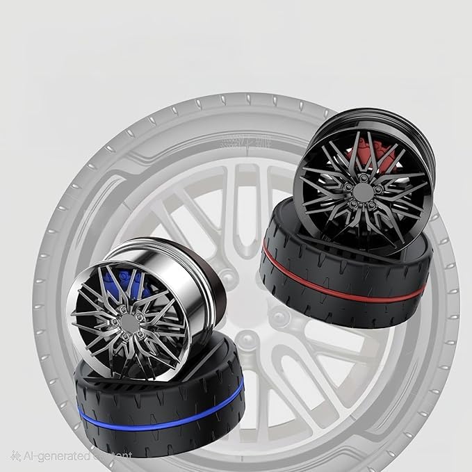 Wheel Alloy Shape Rotating Car Dashboard Air Freshener Tire Perfume Stylish Rotating Car Air Freshener Solar Car Dashboard Accessories (Red)