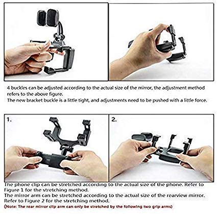 Universal Car Rear View Mirror Mount Stand Mobile Holder Fits for All Mobile Phones Size Upto 6.0" Inch - (Black)