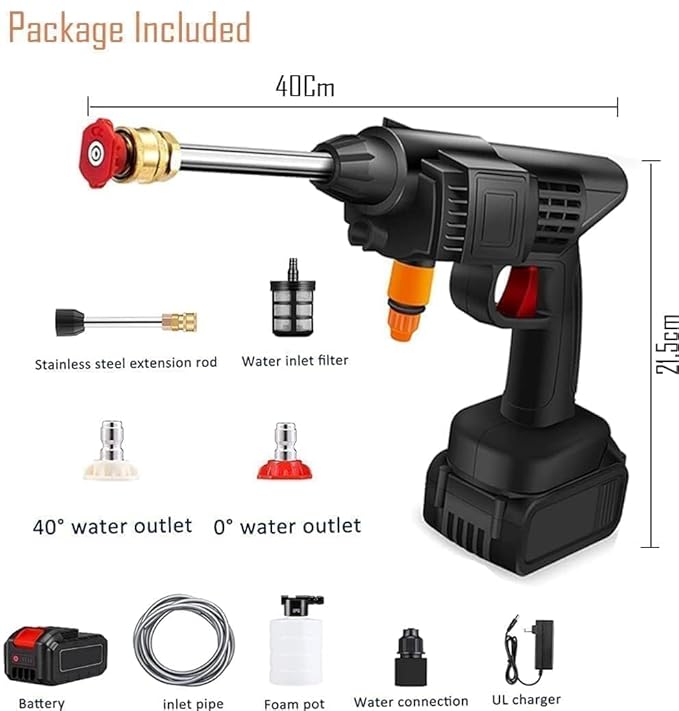 Cordless Portable Pressure Washer Gun 48V 12000mAh | Double Battery Wireless High Pressure Water Gun with Adjustable Nozzle & 5M Hose Pipe | Car Wash, Bike Cleaning & Outdoor Use.