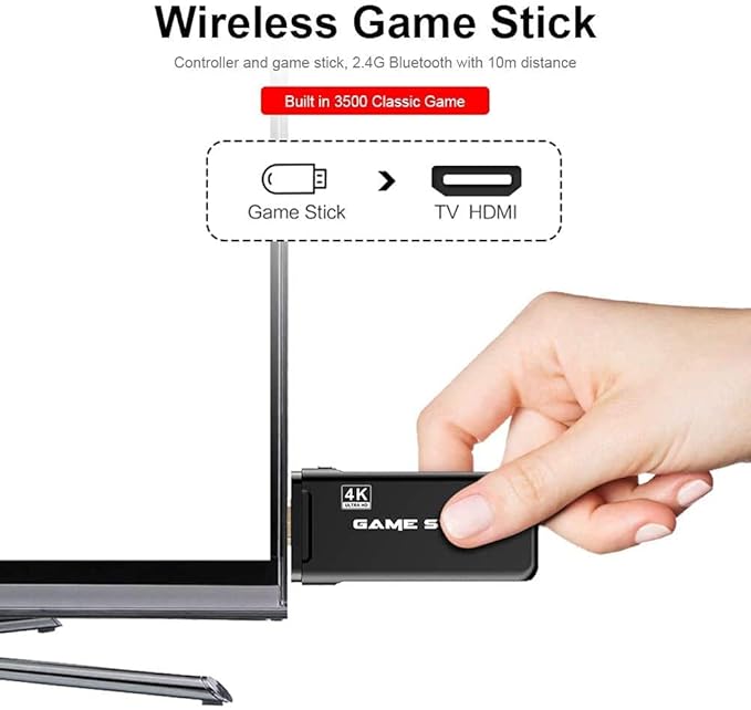 M8 Retro Game Stick with 2.4G Wireless Controller Gamepad, 4K Ultra HD, HDMI TV Connection, Double Rocker Control