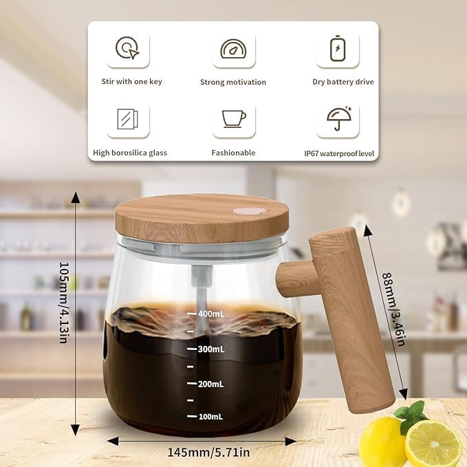 Home Dine Well Self-Stirring Electric Mixing Cup with High Borosilicate Glass,Rotating Coffee Mug for Office and Travel, Coffee, Milk, 400ml, Glass Mug Perfect for Birthday, Valentines Day