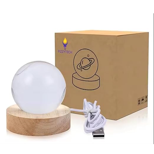 3D Saturn Crystal Ball Night Lamp, Crystal Ball Night Light, Corded Electric Table Colorful LED 2.4 Inch Wooden Base Lamp for Home Decoration Birthday Gift for Teens Boys and Girls