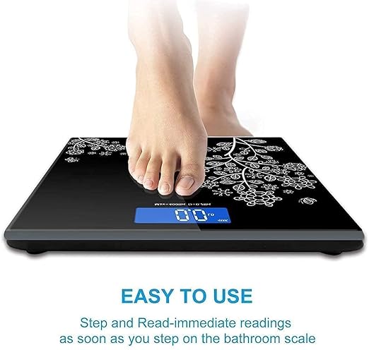 MCP Floral Digital Bathroom Weighing Scale for Body Weight, LCD Display, Thick Tempered Glass