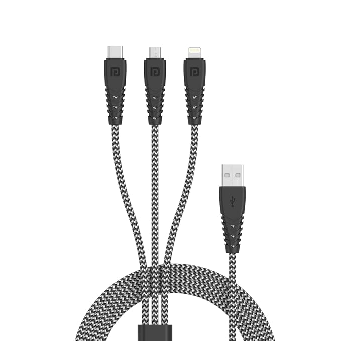 3-in-1 Multi Functional Cable with 3.0A Total Output, Tangle Resistant, 1.2M Length, Nylon Braided(Zebra)