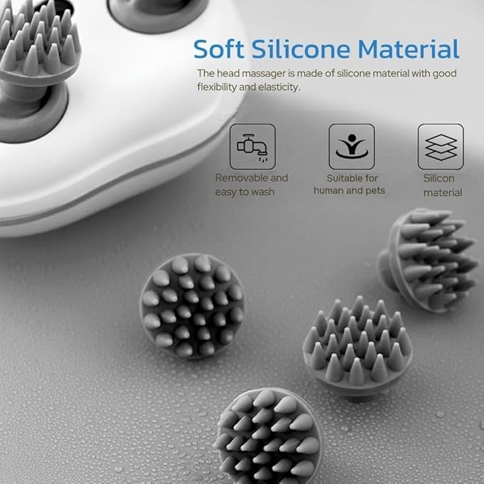 Rechargeable Electric Head & Scalp Massager | 96 Soft Silicone Kneading Points | Red-Light Relaxation | Detachable Washable Heads | Cordless Stress Relief for Head, Neck & Shoulders
