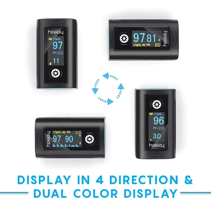 Hesley Pulse Oximeter Fingertip, Oxygen Saturation Monitor with Plethysmograph and Perfusion Index, Heart Rate and SpO2 Levels Meter with LED Display for Adult (Blue and Black)