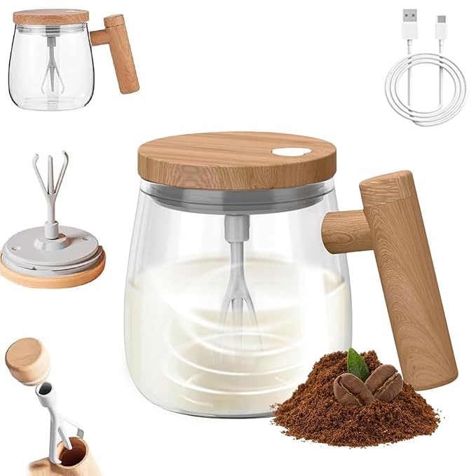 Home Dine Well Self-Stirring Electric Mixing Cup with High Borosilicate Glass,Rotating Coffee Mug for Office and Travel, Coffee, Milk, 400ml, Glass Mug Perfect for Birthday, Valentines Day