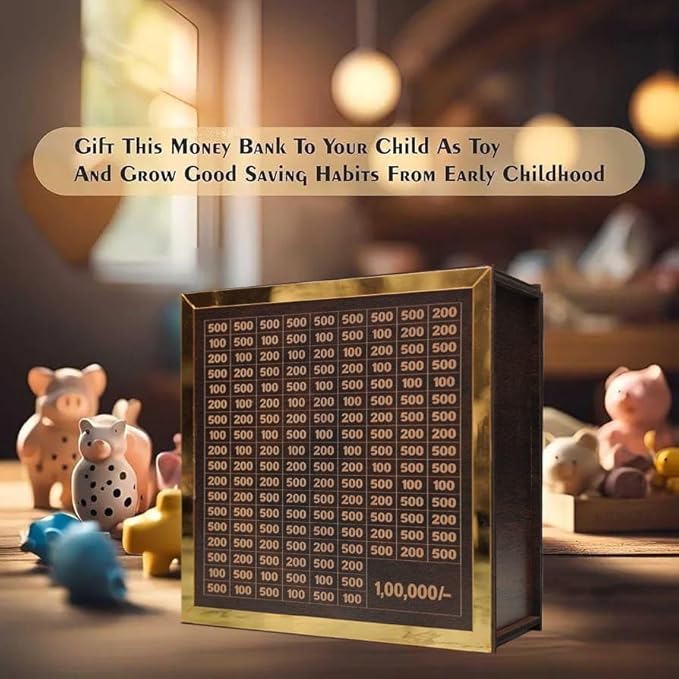 Money Saving Box for Kids and Adults | Wooden Money Bank with Lock | Big Size Piggy Bank 2 Lakh Target | 1 Lakh Saving Box with Numbers | Undiyal Hundi Pig (Brown)