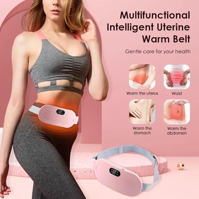 Menstrual Pain Massage with 3 Heat Modes & 3 Massage Modes | Bigger Front LED Display with Battery & Temperature Indication | Back & Belly Heating Pad for Women