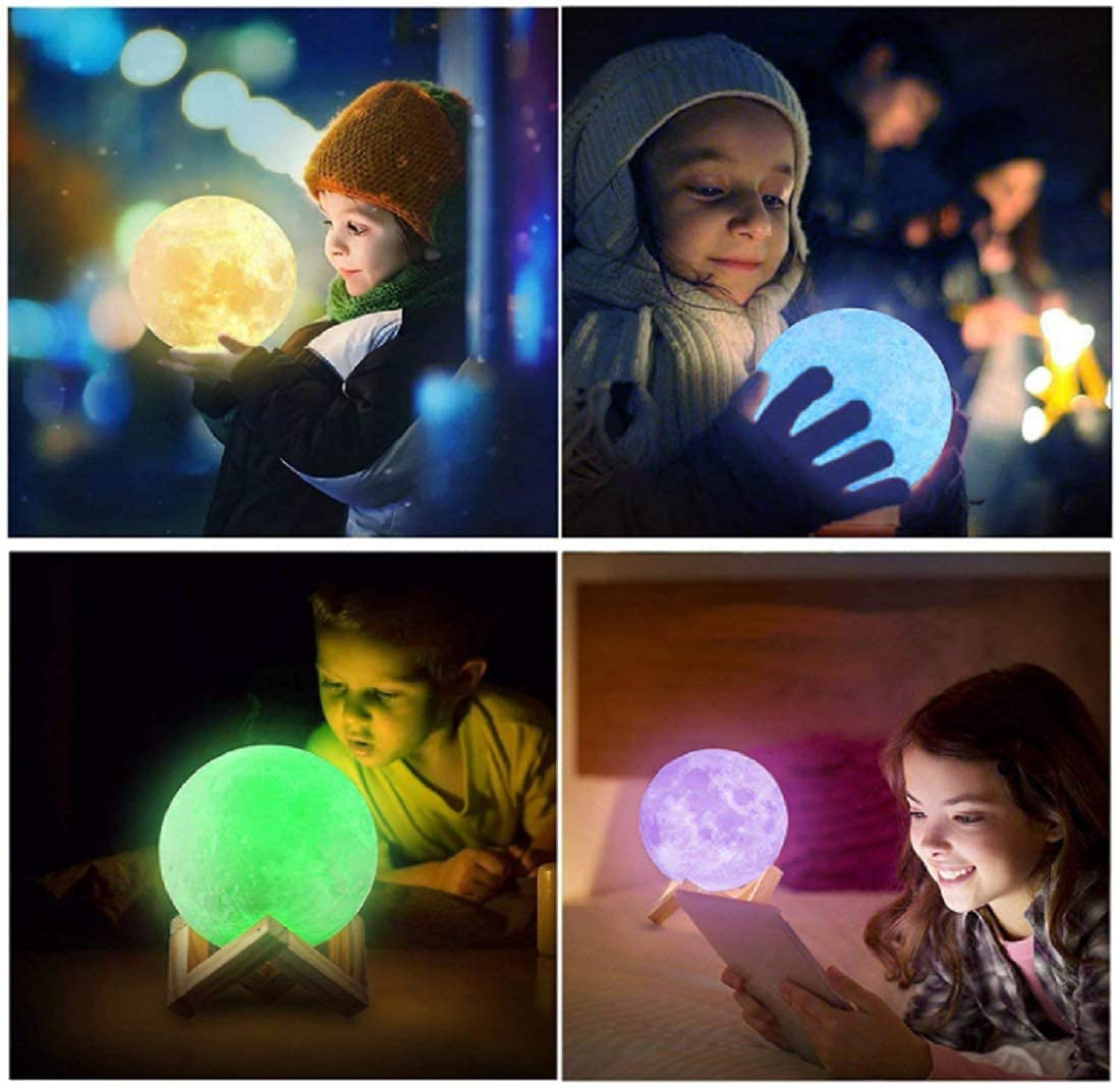 3D Moon Night Lamp – Rechargeable with 7 Color Changing Features, 15CM – Elegant Plastic Design for Beautiful Indoor Lighting in Bedrooms and Kids' Rooms | Gifts for Woman | Valentine Gift