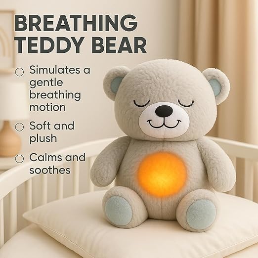 Breathing Teddy Bear Sound Toy with Light and Music for Kids Stuffed Animal Plush Toys 1-5 Years Boys Girls Birthday Gift (Multi)