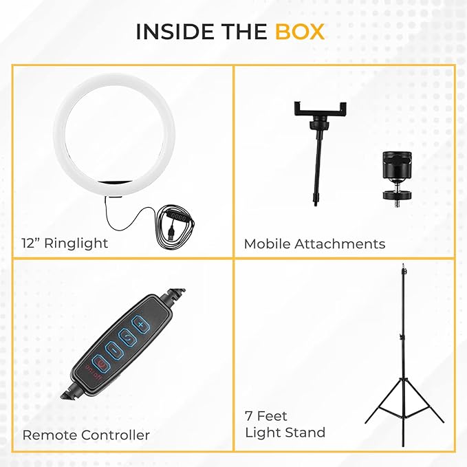 Ring Light - Professional (12 Inch) LED Ring Light with 7 Feet Tripod Stand for Mobile Phones & Camera, 3 Temperature Mode Dimmable Lighting, Photo-Shoot, Video Shoot, Makeup &