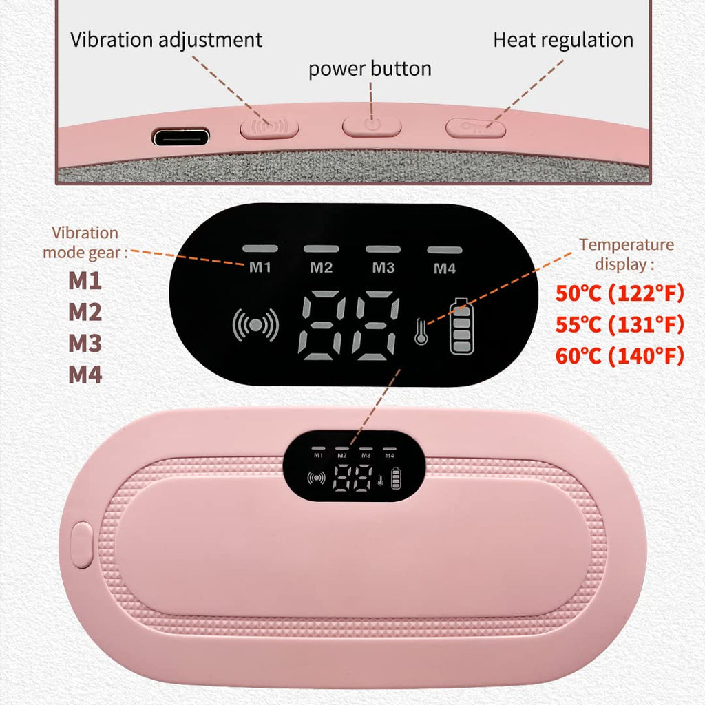 Menstrual Pain Massage with 3 Heat Modes & 3 Massage Modes | Bigger Front LED Display with Battery & Temperature Indication | Back & Belly Heating Pad for Women