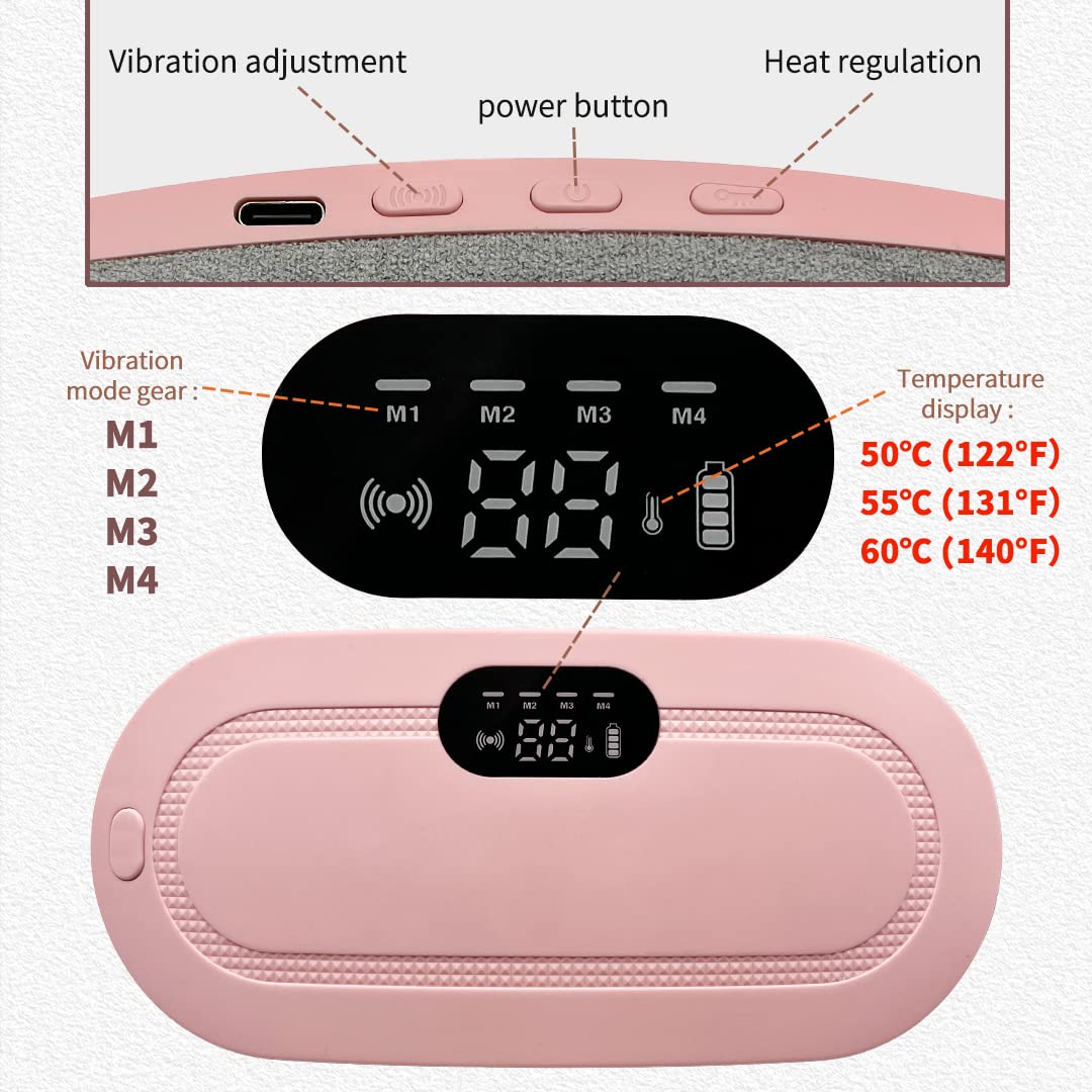 Menstrual Pain Massage with 3 Heat Modes & 3 Massage Modes | Bigger Front LED Display with Battery & Temperature Indication | Back & Belly Heating Pad for Women