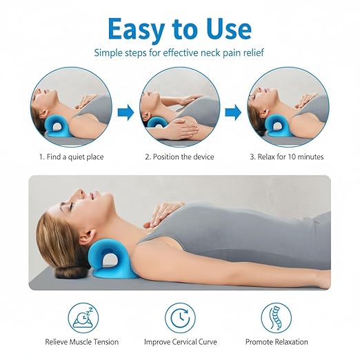 Neck Support Stretcher - Cervical Traction Device for Neck & Shoulder Pain Relief, Massage Relaxer, Acupressure Chiropractic Support (SKY BLUE)
