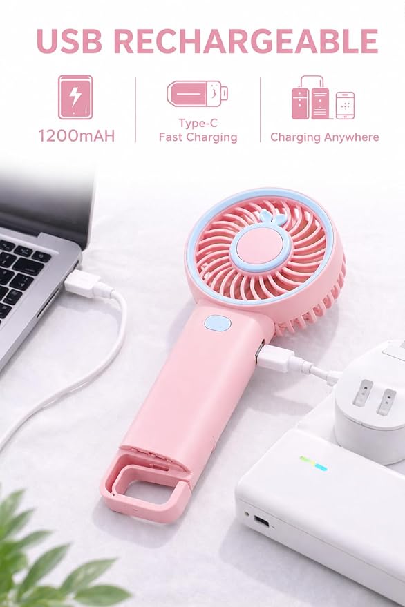 Portable Mini Fan - Rechargeable Hand Fan with 3 Adjustable Speeds, 2000mAh Battery, Lightweight Design, Low Noise, and Easy Portability for Indoor and Outdoor Use (Deep