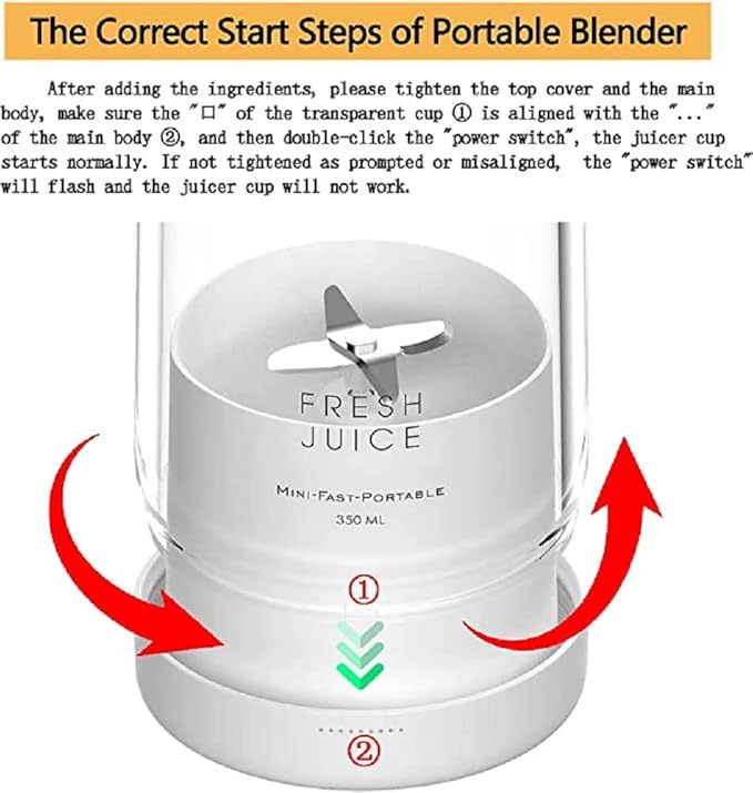 Fresh Juice Portable Blender for Smoothies or Shakes, Wireless USB Rechargeable