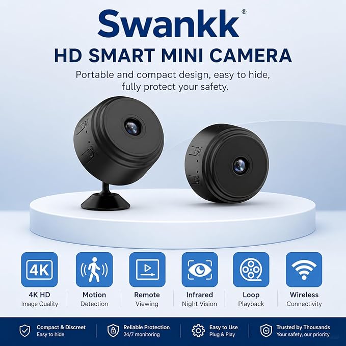 WiFi Mini Hidden Spy Camera, 1080P HD, Night Vision, Motion Detection, Wireless Indoor Nanny Cam with Remote Viewing