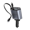 120W 4-in-1 Retractable Car Charger with Dual Fast Charging Cables | USB-C + Lightning | 3A USB Port, 2.4A USB Port | LED Voltage Display | 12V/24V Universal Car Adapter