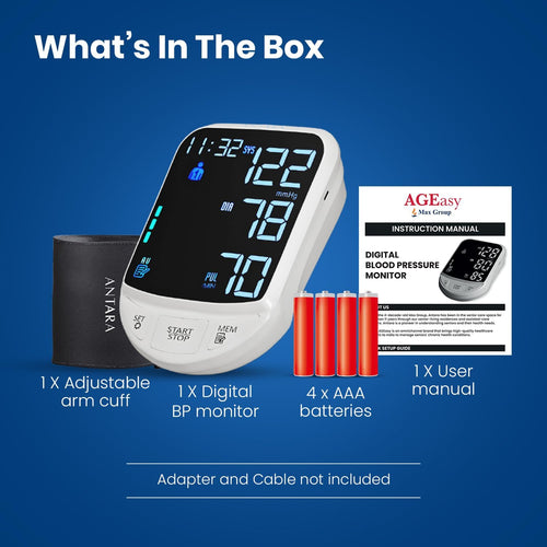 Antara AGEasy (Max Group) Automatic BP Monitor | Digital Blood Pressure Machine | Large 4.7” LED Display | Clinically Accurate | 2 Users Memory (180 Readings) | Adjustable Arm Cuff