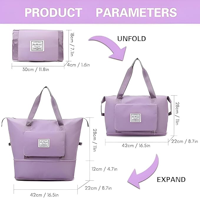 Travel Duffle Bag for Women – Wheeled Foldable Luggage with Handle, Large Rolling Handbag for Personal Items, Weekend Trips, Gym & Cabin Carry-On Travel Companion ((Purple)-01)