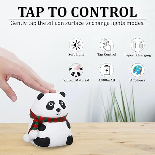 Cute Panda Night Lamp - Silicone Lamp for Bedroom, Color Changing LED Touch Light