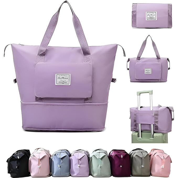 Travel Duffle Bag for Women – Wheeled Foldable Luggage with Handle, Large Rolling Handbag for Personal Items, Weekend Trips, Gym & Cabin Carry-On Travel Companion ((Purple)-01)