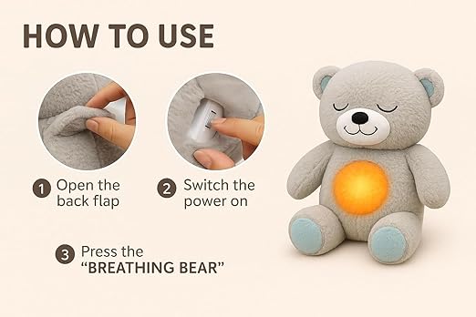 Breathing Teddy Bear Sound Toy with Light and Music for Kids Stuffed Animal Plush Toys 1-5 Years Boys Girls Birthday Gift (Multi)