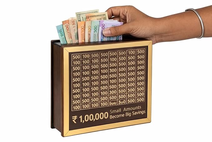 Money Saving Box for Kids and Adults | Wooden Money Bank with Lock | Big Size Piggy Bank 2 Lakh Target | 1 Lakh Saving Box with Numbers | Undiyal Hundi Pig (Brown)