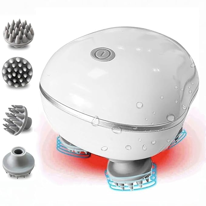 Rechargeable Electric Head & Scalp Massager | 96 Soft Silicone Kneading Points | Red-Light Relaxation | Detachable Washable Heads | Cordless Stress Relief for Head, Neck & Shoulders