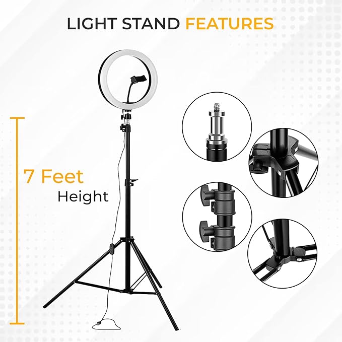 Ring Light - Professional (12 Inch) LED Ring Light with 7 Feet Tripod Stand for Mobile Phones & Camera, 3 Temperature Mode Dimmable Lighting, Photo-Shoot, Video Shoot, Makeup &