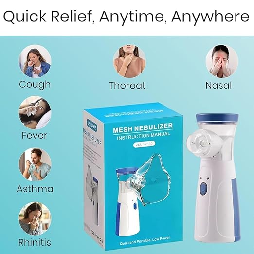 Portable Mesh Nebulizer & Humidifier for Baby & Adults | Compact, Silent, Self-Cleaning Machine with Long Battery Life | Effective for Asthma, Cough, Sinus & Allergy Relief at Home