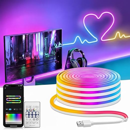 RGB Neon LED Strip Light with App & Remote Control | Music Sync | USB Powered | Waterproof & Flexible Led Rope Light Room, Gaming, Party, Diwali & Home Decoration Ceiling Strip Lights