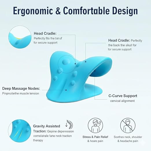 Neck Support Stretcher - Cervical Traction Device for Neck & Shoulder Pain Relief, Massage Relaxer, Acupressure Chiropractic Support (SKY BLUE)