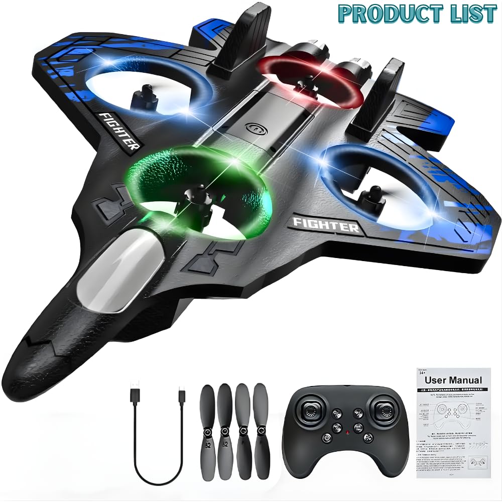 RC Fighter Jet Airplane for Kids & Adults | Remote Control Flying Plane Toy with LED Lights, 360° Flip & Stunt Roll | Rechargeable Easy to Fly RC Aircraft