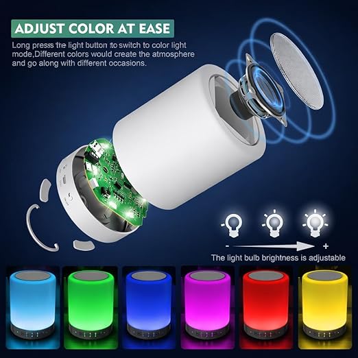 Mini Bluetooth Speaker Wireless with LED Light | Touch lamb Speaker, 6 Color Modes, Type-C Charging, USB Rechargeable Portable Table Lamp with AUX | Sleep Aid Gift for Kids, Adults