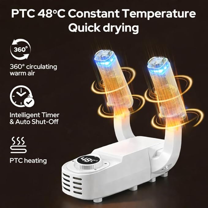 Electric Shoe Dryer & Warmer with UV Sterilization | PTC Heating, 48°C Fast Drying, 360° Warm Air, Intelligent Timer | Portable Foldable Shoe Boot Dryer for Monsoon & Winter (White)