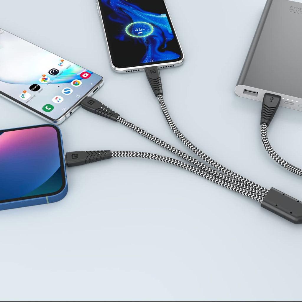 3-in-1 Multi Functional Cable with 3.0A Total Output, Tangle Resistant, 1.2M Length, Nylon Braided(Zebra)
