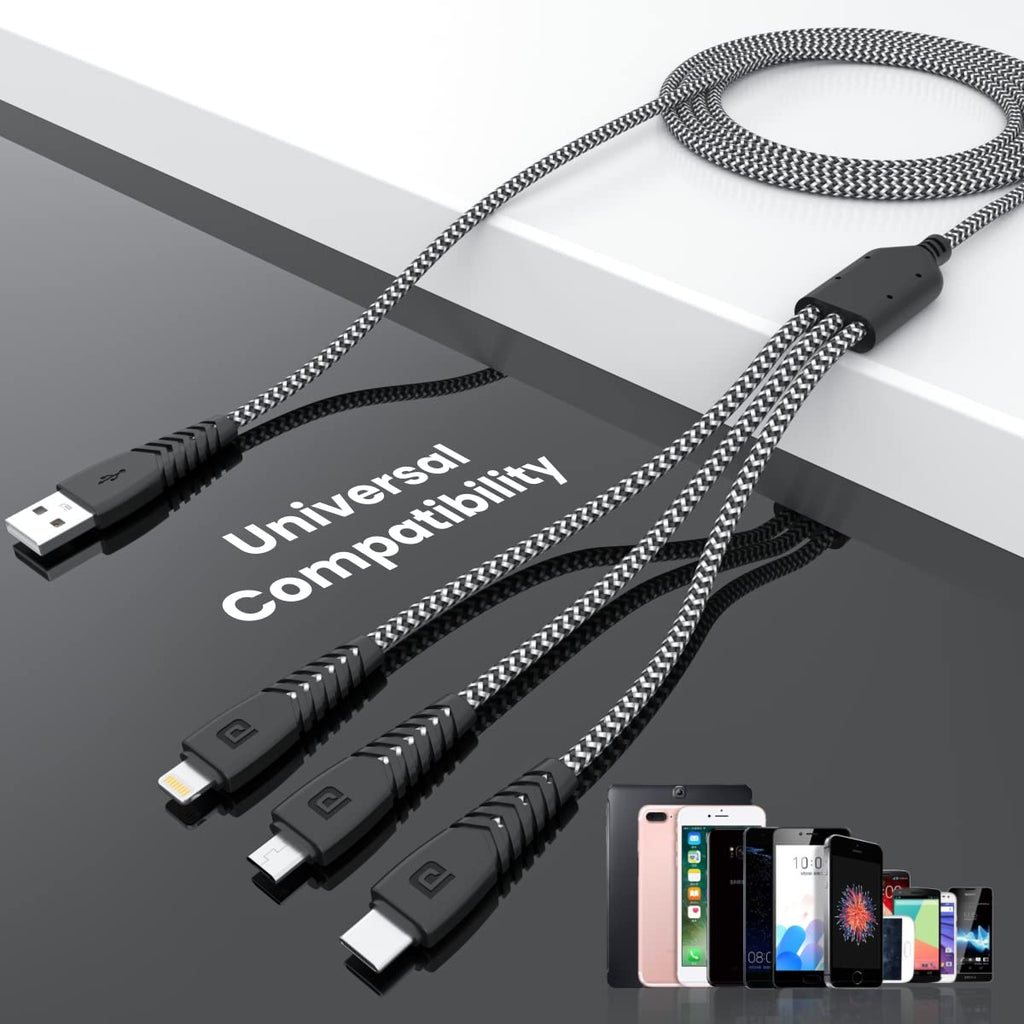 3-in-1 Multi Functional Cable with 3.0A Total Output, Tangle Resistant, 1.2M Length, Nylon Braided(Zebra)