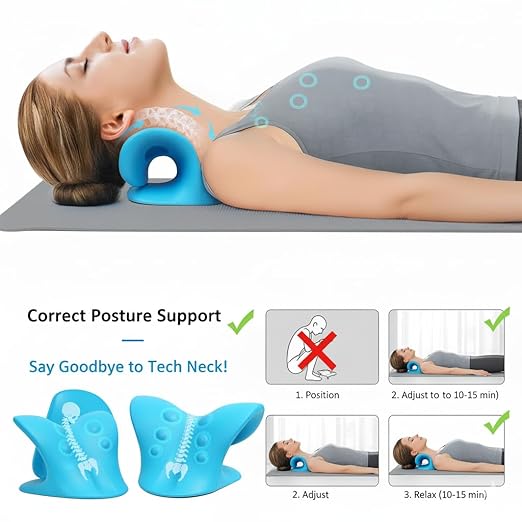 Neck Support Stretcher - Cervical Traction Device for Neck & Shoulder Pain Relief, Massage Relaxer, Acupressure Chiropractic Support (SKY BLUE)